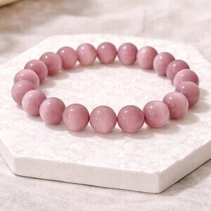 Dusty Rose Cat’s Eye Crystal 10MM Beaded Stretch Bracelet Gemstone Jewelry